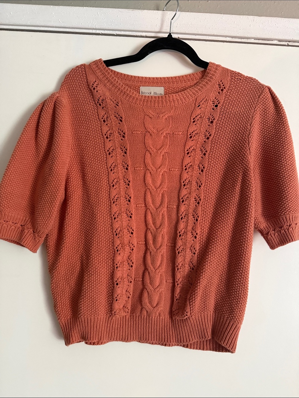 BE COOL Coral Short-Sleeve Cable Crew Sweater
